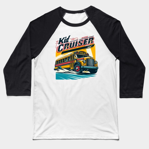 Vintage School Bus, Kid Cruiser Baseball T-Shirt by Vehicles-Art